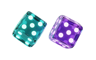 Zwei durchscheinende Neon-W&uuml;rfel mit leuchtenden Augen beim Wurf &mdash; Dice Original bei Rainbet