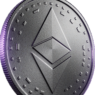 Silberne Ethereum-M&uuml;nze mit Diamant-Logo und violettem Glanz &mdash; ETH Einzahlung bei Rainbet